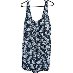 Blair Women's One Piece Swimsuit Sz 24W Black & White Floral Lined Padded Bra